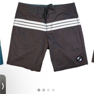 Men's Dark Brown Board Shorts with White Stripes